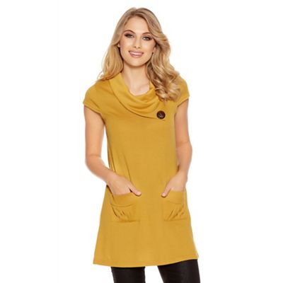 Quiz Mustard Light Knit Button Detail Tunic Dress